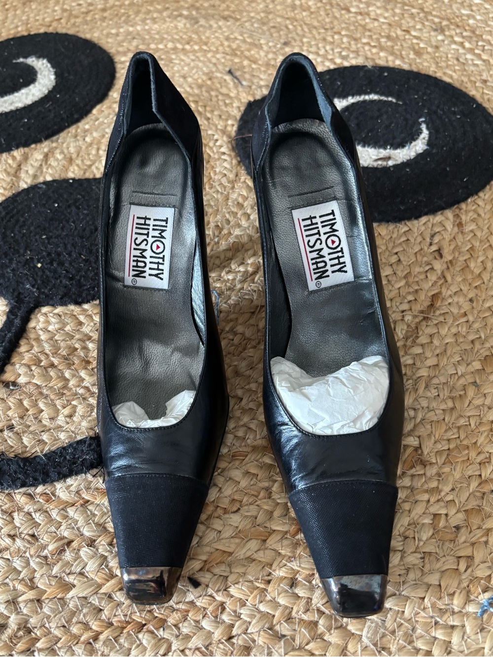 Timothy Hitsman Black Leather Pumps with Metal Toe Cap